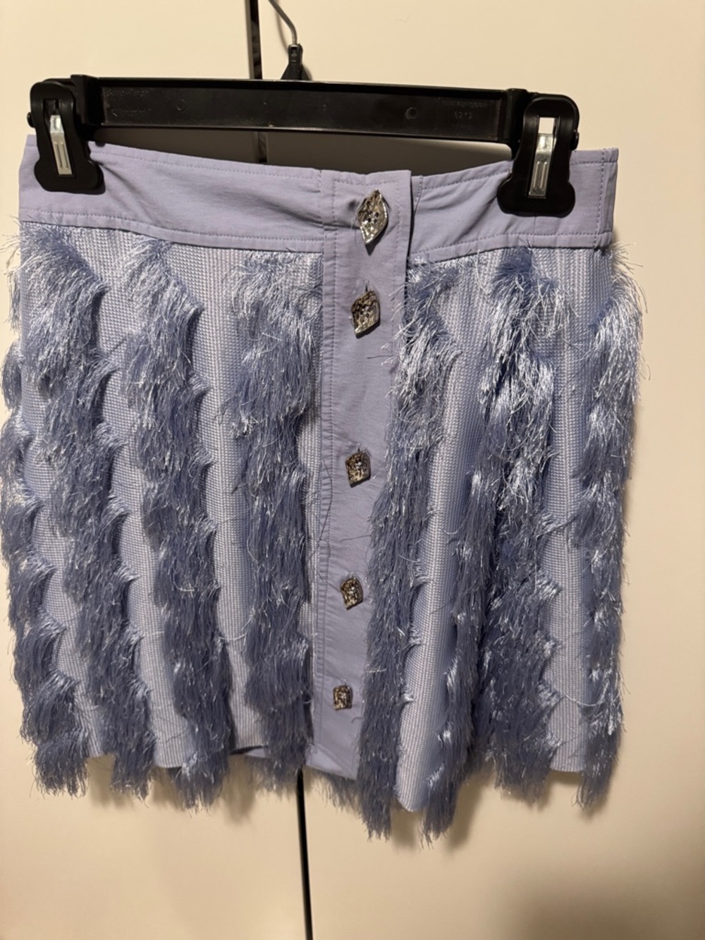 Ganni Lavender Fringe Button Front Mini Skirt